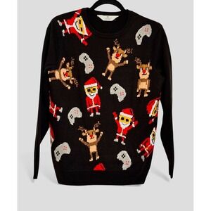 H&M Christmas Motif Sweater, Jumper Santa Rudolph Video Unisex 16/18 EUR 158/164